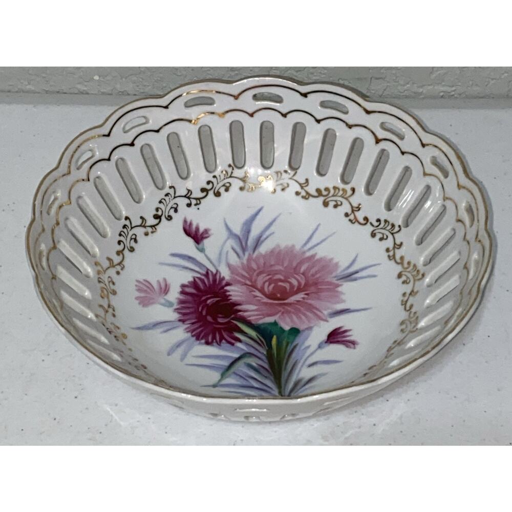 VTG Aiyo China Decorative Serving Bowl Made in Occupied Japan Gold Trim 8.5”